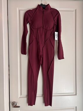 Fitted Long Sleeve Burgundy Jumpsuit